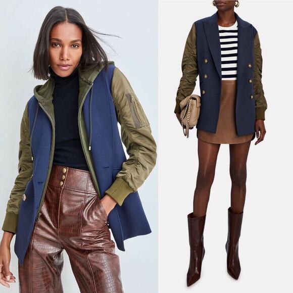 Veronica Beard Clausen Mixed Media Dickey Blazer/Jacket Navy/Olive Green Size 2 - Picture 6 of 10